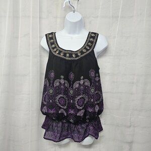 Apt 9 Black Purple Y2K Tank Beaded Boho Fairy Goth Witchy Gypsy S